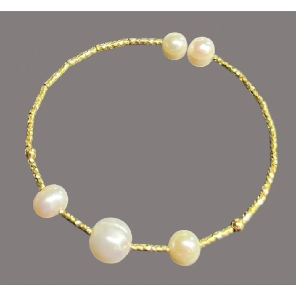 LOT OF 3 BRACELETS Gold Tone w/Genuine White Pearls WRAP TENNIS BANGLE Bracelet